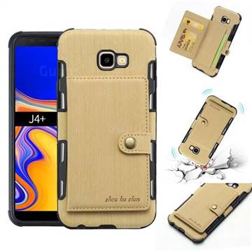 Brush Multi-function Leather Phone Case for Samsung Galaxy J4 Plus(6.0 inch) - Golden