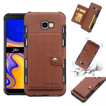 Brush Multi-function Leather Phone Case for Samsung Galaxy J4 Plus(6.0 inch) - Brown