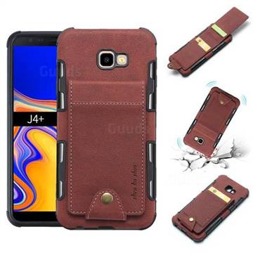 Woven Pattern Multi-function Leather Phone Case for Samsung Galaxy J4 Plus(6.0 inch) - Brown