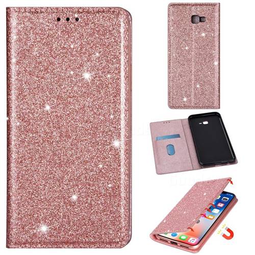 Ultra Slim Glitter Powder Magnetic Automatic Suction Leather Wallet Case for Samsung Galaxy J4 Plus(6.0 inch) - Rose Gold