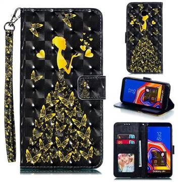 Golden Butterfly Girl 3D Painted Leather Phone Wallet Case for Samsung Galaxy J4 Plus(6.0 inch)