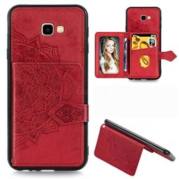 Mandala Flower Cloth Multifunction Stand Card Leather Phone Case for Samsung Galaxy J4 Plus(6.0 inch) - Red