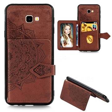 Mandala Flower Cloth Multifunction Stand Card Leather Phone Case for Samsung Galaxy J4 Plus(6.0 inch) - Brown