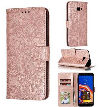 Intricate Embossing Lace Jasmine Flower Leather Wallet Case for Samsung Galaxy J4 Plus(6.0 inch) - Rose Gold