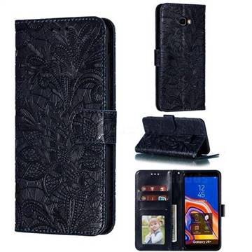 Intricate Embossing Lace Jasmine Flower Leather Wallet Case for Samsung Galaxy J4 Plus(6.0 inch) - Dark Blue
