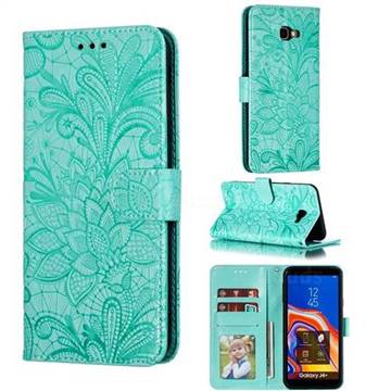 Intricate Embossing Lace Jasmine Flower Leather Wallet Case for Samsung Galaxy J4 Plus(6.0 inch) - Green