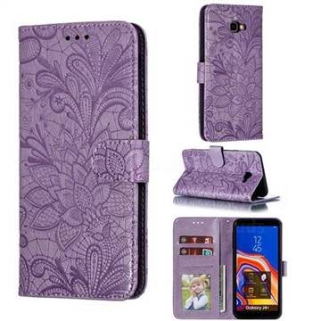 Intricate Embossing Lace Jasmine Flower Leather Wallet Case for Samsung Galaxy J4 Plus(6.0 inch) - Purple