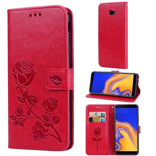 Embossing Rose Flower Leather Wallet Case for Samsung Galaxy J4 Plus(6.0 inch) - Red