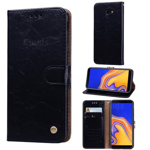 Luxury Retro Oil Wax PU Leather Wallet Phone Case for Samsung Galaxy J4 Plus(6.0 inch) - Deep Black