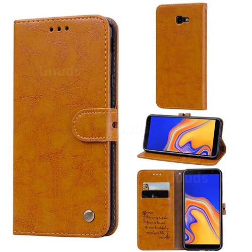 Luxury Retro Oil Wax PU Leather Wallet Phone Case for Samsung Galaxy J4 Plus(6.0 inch) - Orange Yellow