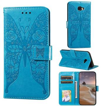 Intricate Embossing Rose Flower Butterfly Leather Wallet Case for Samsung Galaxy J4 Plus(6.0 inch) - Blue