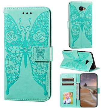 Intricate Embossing Rose Flower Butterfly Leather Wallet Case for Samsung Galaxy J4 Plus(6.0 inch) - Green