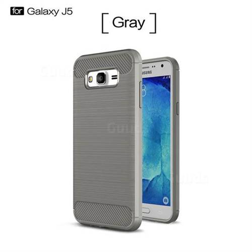 Luxury Carbon Fiber Brushed Wire Drawing Silicone TPU Back Cover for Samsung Galaxy J5 2015 J500 (Gray)