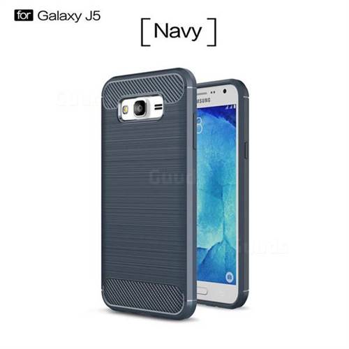 Luxury Carbon Fiber Brushed Wire Drawing Silicone TPU Back Cover for Samsung Galaxy J5 2015 J500 (Navy)