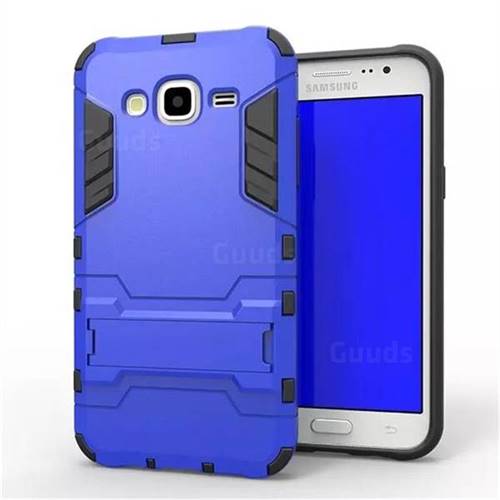 Armor Premium Tactical Grip Kickstand Shockproof Dual Layer Rugged Hard Cover for Samsung Galaxy J5 2015 J500 - Light Blue