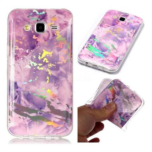 Purple Marble Pattern Bright Color Laser Soft TPU Case for Samsung Galaxy J5 2015 J500