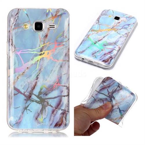 Light Blue Marble Pattern Bright Color Laser Soft TPU Case for Samsung Galaxy J5 2015 J500