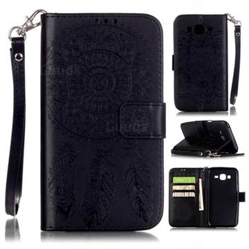 Embossing Campanula Flower Leather Wallet Case for Samsung Galaxy J5 - Black