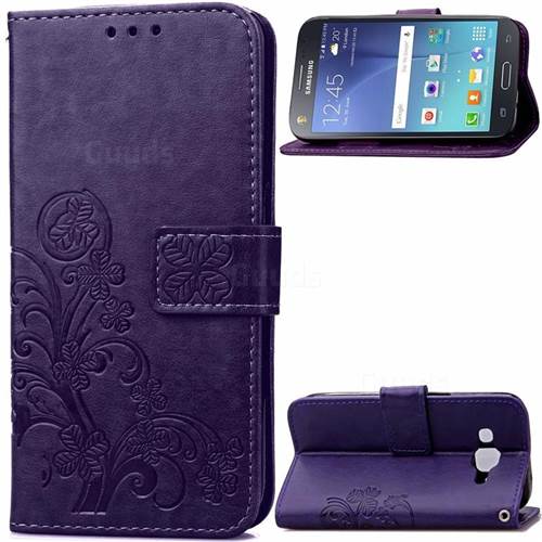 Embossing Imprint Four-Leaf Clover Leather Wallet Case for Samsung Galaxy J5 J500 - Purple