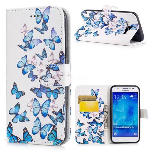 Blue Vivid Butterflies PU Leather Wallet Case for Samsung Galaxy J5 2015 J500