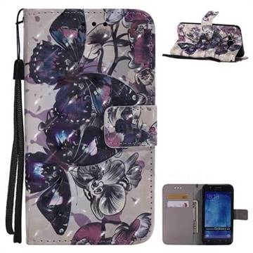 Black Butterfly 3D Painted Leather Wallet Case for Samsung Galaxy J5 2015 J500
