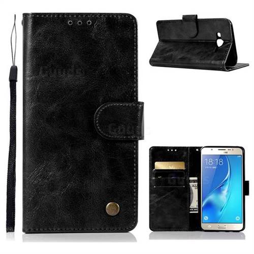 Luxury Retro Leather Wallet Case for Samsung Galaxy J5 2015 J500 - Black