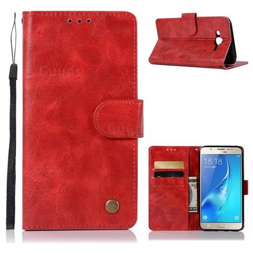 Luxury Retro Leather Wallet Case for Samsung Galaxy J5 2015 J500 - Red