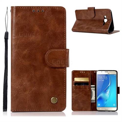Luxury Retro Leather Wallet Case for Samsung Galaxy J5 2015 J500 - Brown