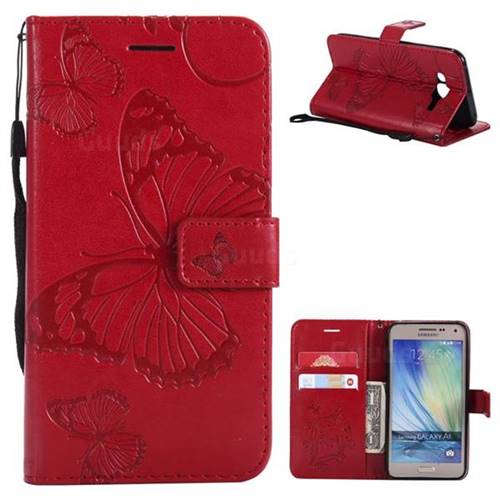 Embossing 3D Butterfly Leather Wallet Case for Samsung Galaxy J5 2015 J500 - Red