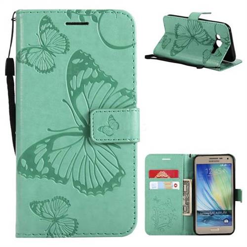 Embossing 3D Butterfly Leather Wallet Case for Samsung Galaxy J5 2015 J500 - Green