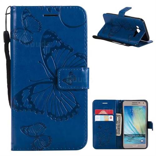 Embossing 3D Butterfly Leather Wallet Case for Samsung Galaxy J5 2015 J500 - Blue