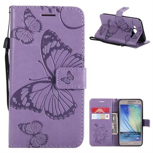 Embossing 3D Butterfly Leather Wallet Case for Samsung Galaxy J5 2015 J500 - Purple
