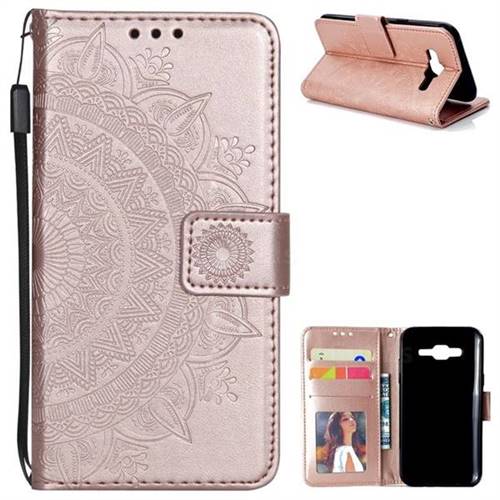 Intricate Embossing Datura Leather Wallet Case for Samsung Galaxy J5 2015 J500 - Rose Gold