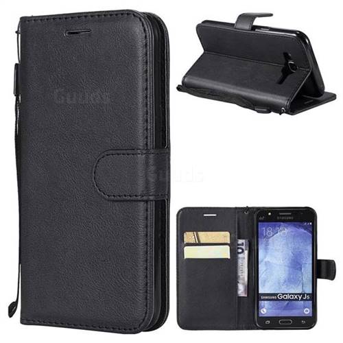 Retro Greek Classic Smooth PU Leather Wallet Phone Case for Samsung Galaxy J5 2015 J500 - Black