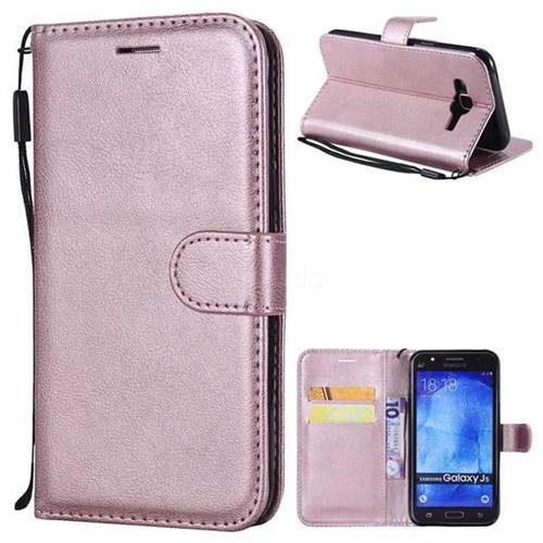 Retro Greek Classic Smooth PU Leather Wallet Phone Case for Samsung Galaxy J5 2015 J500 - Rose Gold