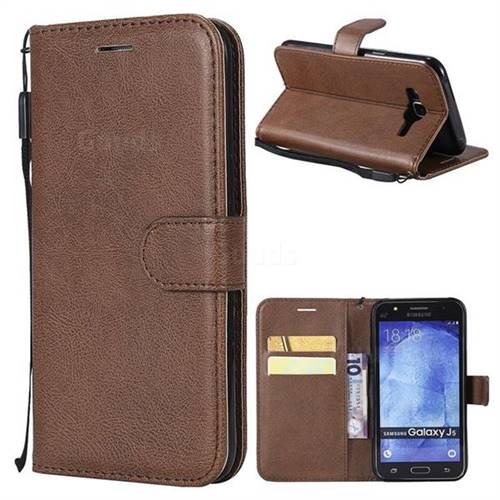 Retro Greek Classic Smooth PU Leather Wallet Phone Case for Samsung Galaxy J5 2015 J500 - Brown