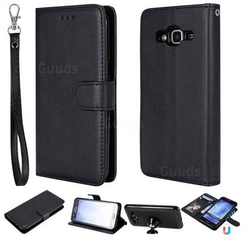 Retro Greek Detachable Magnetic PU Leather Wallet Phone Case for Samsung Galaxy J5 2015 J500 - Black