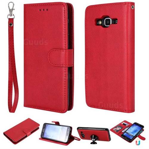 Retro Greek Detachable Magnetic PU Leather Wallet Phone Case for Samsung Galaxy J5 2015 J500 - Red