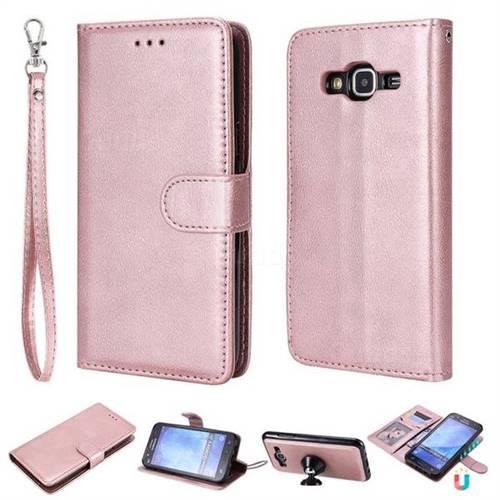 Retro Greek Detachable Magnetic PU Leather Wallet Phone Case for Samsung Galaxy J5 2015 J500 - Rose Gold