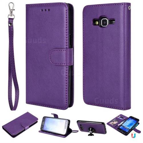 Retro Greek Detachable Magnetic PU Leather Wallet Phone Case for Samsung Galaxy J5 2015 J500 - Purple
