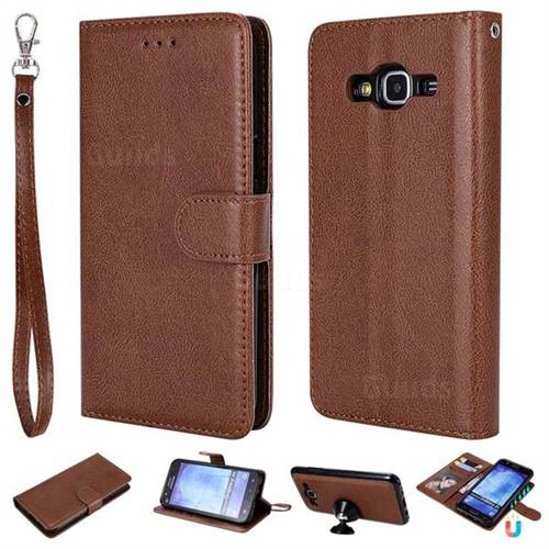 Retro Greek Detachable Magnetic PU Leather Wallet Phone Case for Samsung Galaxy J5 2015 J500 - Brown