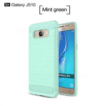 Luxury Carbon Fiber Brushed Wire Drawing Silicone TPU Back Cover for Samsung Galaxy J5 2016 J510 (Mint Green)