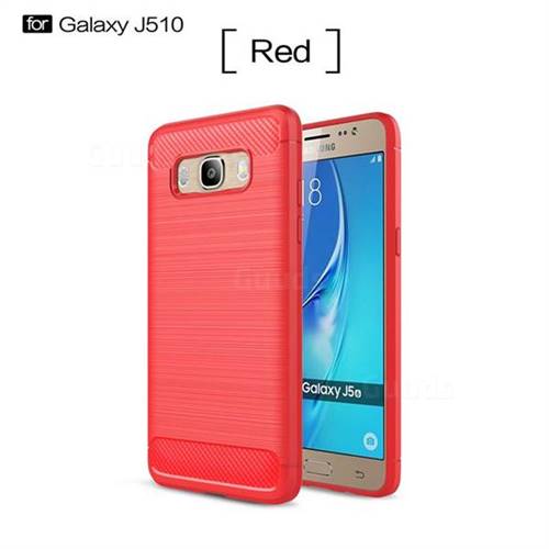 Luxury Carbon Fiber Brushed Wire Drawing Silicone TPU Back Cover for Samsung Galaxy J5 2016 J510 (Red)