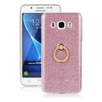Luxury Soft TPU Glitter Back Ring Cover with 360 Rotate Finger Holder Buckle for Samsung Galaxy J5 2016 J510 - Pink