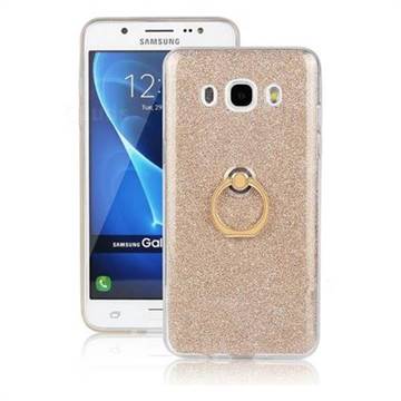 Luxury Soft TPU Glitter Back Ring Cover with 360 Rotate Finger Holder Buckle for Samsung Galaxy J5 2016 J510 - Golden