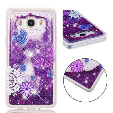 Purple Flower Butterfly Dynamic Liquid Glitter Quicksand Soft TPU Case for Samsung Galaxy J5 2016 J510
