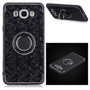 Luxury Mosaic Metal Silicone Invisible Ring Holder Soft Phone Case for Samsung Galaxy J5 2016 J510 - Black