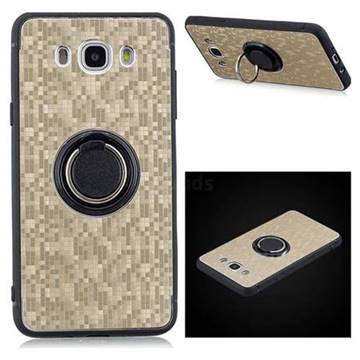 Luxury Mosaic Metal Silicone Invisible Ring Holder Soft Phone Case for Samsung Galaxy J5 2016 J510 - Titanium Gold