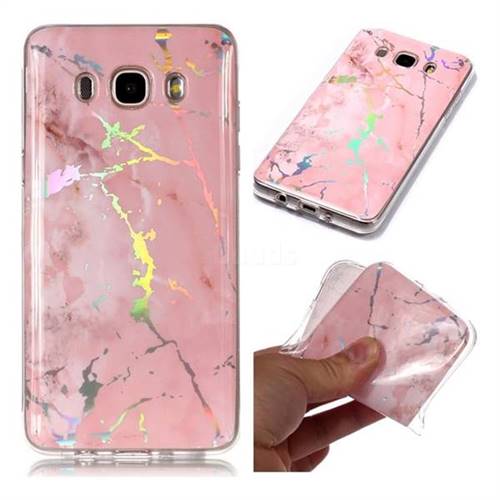 Powder Pink Marble Pattern Bright Color Laser Soft TPU Case for Samsung Galaxy J5 2016 J510