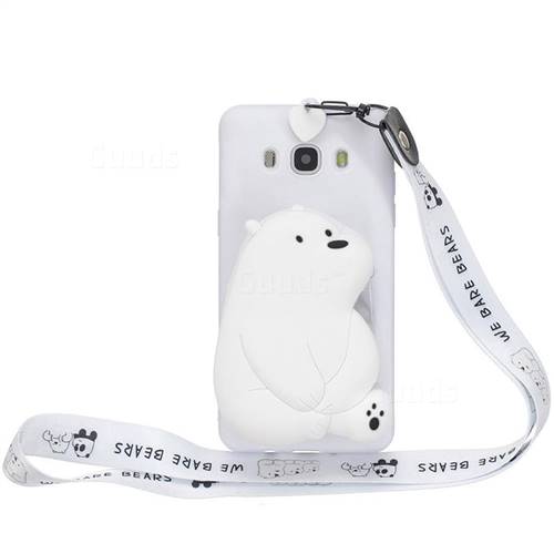 White Polar Bear Neck Lanyard Zipper Wallet Silicone Case for Samsung Galaxy J5 2016 J510